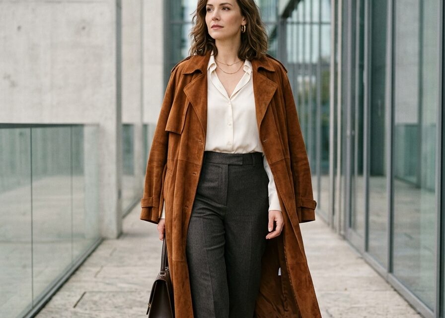 Trench coat de camurça: como a textura aveludada redefine a elegância contemporânea e a sua presença